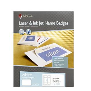 Maco MACO Laser/Ink Jet White Name Badge Labels, 2-1/3 x 3-3/8