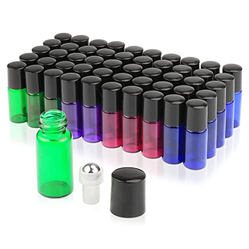 Furnido Pack of 50,3ml Glass Bottle Mixed Color Sample Test Roller Essential Oil Bottles glass vials Stainless Steel Roller
