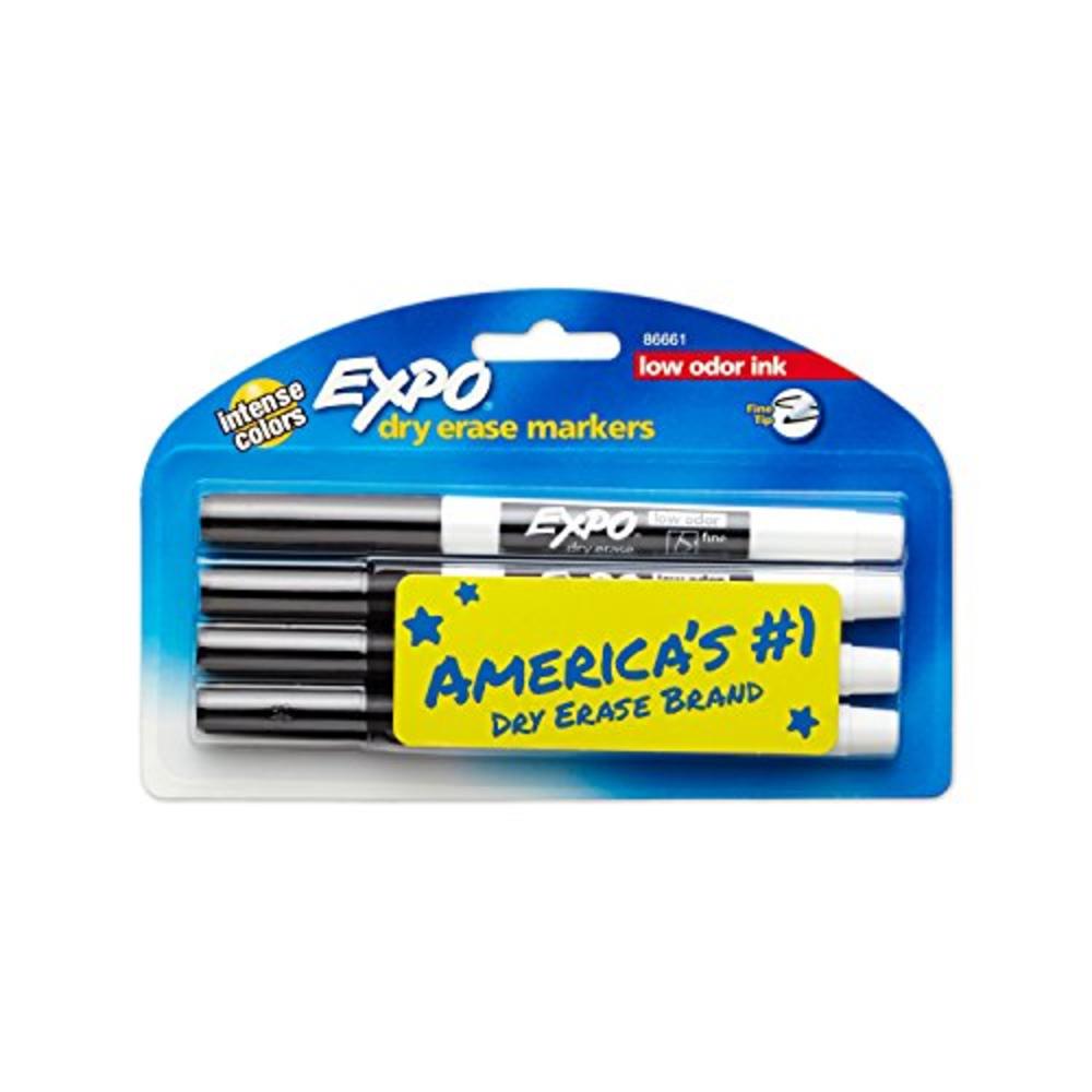 EXPO 86661 Low-Odor Dry Erase Markers, Fine Point, Black, 4-Count