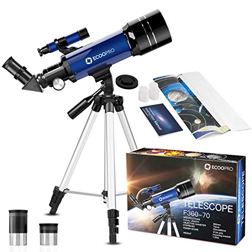 ECOOPRO Telescope for Kids Beginners Adults, 70mm Astronomy Refractor Telescope with Adjustable Tripod - Perfect Telescope Gift for Kids