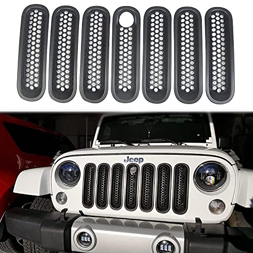 Bolaxin for Jeep Accessories Front Grill Mesh Inserts Clip-in Grille Guard  with Key Hole Hood Lock Compatible with Wrangler JK R