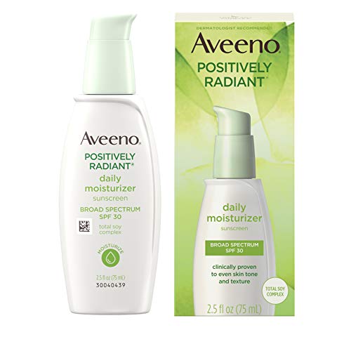 Aveeno Positively Radiant Daily Facial Moisturizer with Total Soy Complex and Broad Spectrum SPF 30 Sunscreen, Oil-Free and Non-