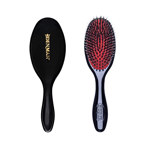 Denman D81S Small Hair Brush with Soft Nylon Quill Boar Bristles - Porcupine Style Cushion Brush for Grooming, Detangling, Strai