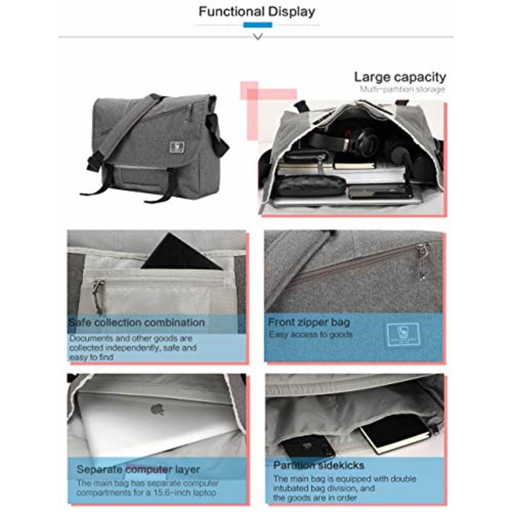 OIWAS Messenger Bag for Women - Canvas 15.6 Inch Laptop Satchel Computer Briefcase Mens Crossbody Bag School Backpack