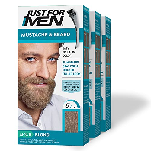 Just For Men Mustache & Beard, Beard Coloring for Gray Hair with Brush  Included for Easy Application, With Biotin Aloe and Cocon
