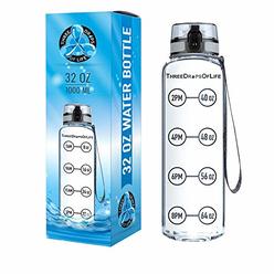 Three Drops of Life New Lid - 32 oz Clear Sports Water Bottle, Best for Measuring H2o Intake, Tritan BPA Free, Time Tracker w/ Goal Timer, Non-Toxic