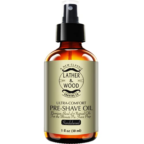 Lather & Wood Shavin Best Pre-Shave Oil, Sandalwood, Premium Shaving Oil  for Effortless Smooth Irritation-free Shave. 1 Oz