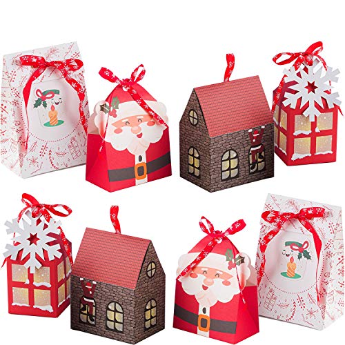 NIMU 12 Pieces Premium Christmas Gift Bag with Special Design Reusable Craft Paper Boxes Assorted Xmas Theme Designs