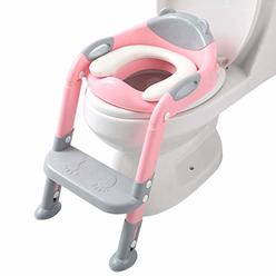 Fedicelly Potty Training Seat Ladder Girls, Toddlers Toilet Training Potty Seat, Kids Potty Training Toilet Seat with Ladder (Gray/Pink)