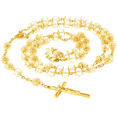 LIFETIME JEWELRY Rosary Necklace Crystal Prayer Beads 24K Real Gold Plated