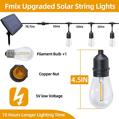 Fmix Solar String Lights Outdoor String Lights Patio Lights, FMIX Upgraded 48FT Solar Outdoor String Lights,IP65 Waterproof, 5V Low S