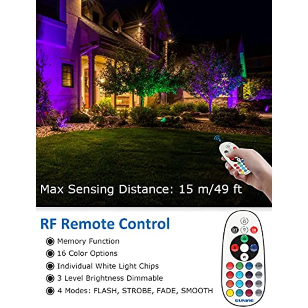 SUNVIE 12W Low Voltage Landscape Lighting RGB Color Changing LED Landscape Lights Remote Control Waterproof Spotlight Garden Pat