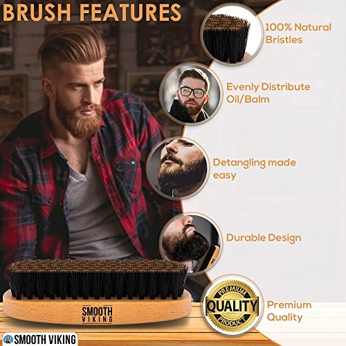 Smooth Viking Beard  Beard Brush and Comb - Natural Boar Bristle Beard Brush & Beard Comb for Men - Facial Hair Care Gift Set for Men - Mustache Styl
