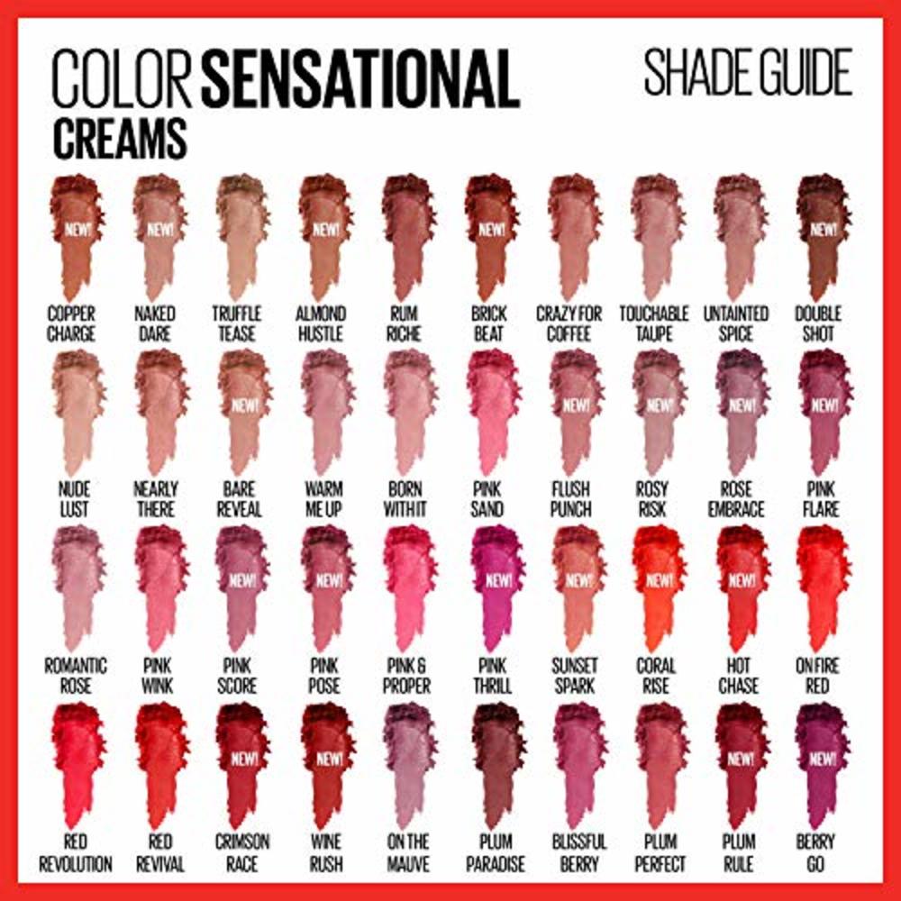 Maybelline New York Maybelline Color Sensational Lipstick, Lip Makeup, Cream Finish, Hydrating Lipstick, Nude, Pink, Red, Plum Lip Color, Truffle Te