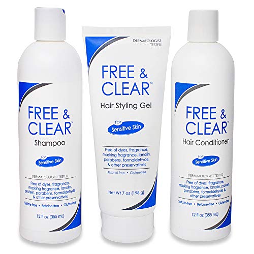 Free & Clear Shampoo 12 oz – Conditioner 12 oz – Styling Gel 7 oz – THREE  ITEM VALUE SET – Dermatologist Recommended – Sulfate F