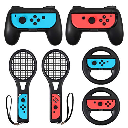 LiNKFOR 3 in 1 Joy-Con Accessories Bundle for Nintendo Switch | Tennis Racket for Mario Tennis Aces Game |Grips Handle for Ninte