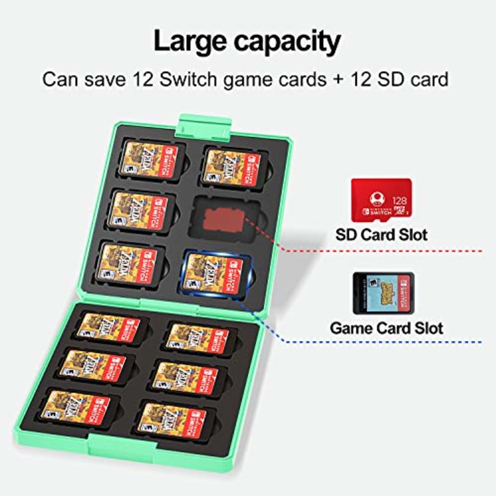 JINGDU Case for Nintendo Switch Games & Micro SD Cards, Soft Rubber Lining with 12 Slots, Hard Shell with 3D Shape, Thin & Porta