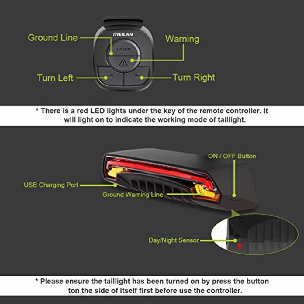Krijt Het pad verdacht Meilan MEILAN X5 Smart Bike Tail Light with Turn Signals and Automatic  Brake Light Wireless Remote Control Bike Rear Light Back USB Rec
