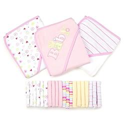 Spasilk Baby 23 Piece Bath Hooded Towels and Washcloths Set for Newborn Boys and Girls Pink One Size