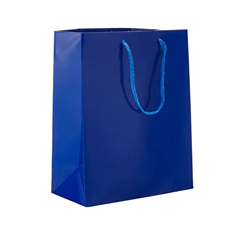 PTP BAGS Blue Royal Gloss 8" x 4" x 10" Euro Tote Bags [Pack of 100] Reusable Paper Gift Euro Tote?