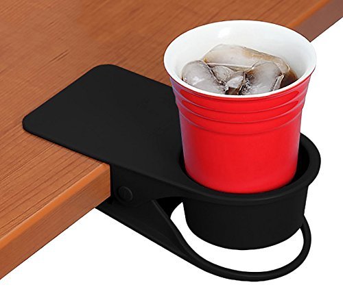 SERO Innovation Cup Clip Drink Holder - Black - Snap to Tables, desks, Chairs, Shelves, counters. Keep Your Beverage, Smartphone