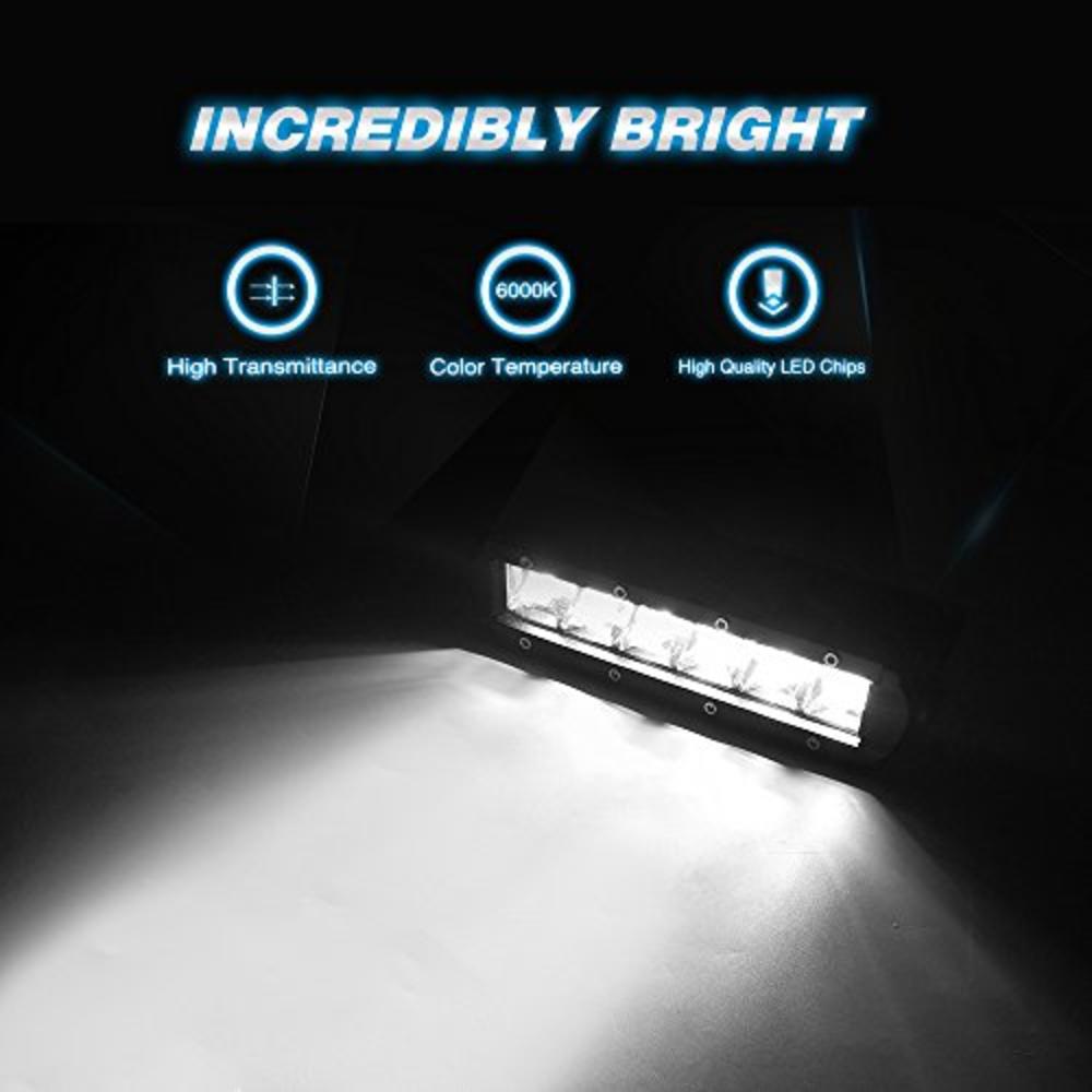 Nilight 40001S-B Bar Super Slim 2PCS 7 Inch 30W Spot Driving Fog 3600LM Single Row Off Road LED Lights for Jeep-2 Style Mounting