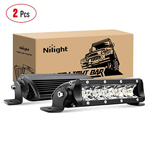 Nilight 40001S-B Bar Super Slim 2PCS 7 Inch 30W Spot Driving Fog 3600LM Single Row Off Road LED Lights for Jeep-2 Style Mounting