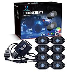 MICTUNING 2nd-Gen RGB LED Rock Lights with Bluetooth Controller, Timing Function, Music Mode - 8 Pods Multicolor Neon LED Light 