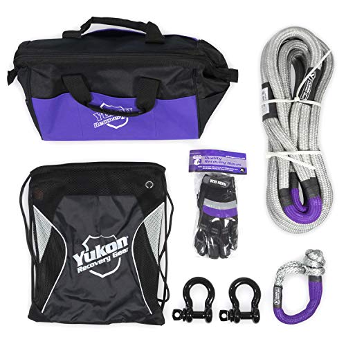 Yukon Gear & Axle (YRGKIT-1 Off Road Recovery Gear Kit, 1 Pack, 30ft of 7/8" Kinetic Rope, 2800lb, Soft Shackle, D-Rings, Gloves