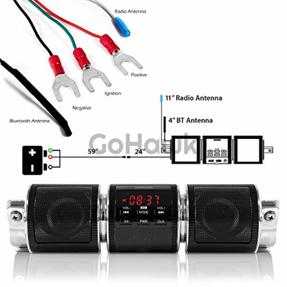 GoHawk RD8 Gen.2 Waterproof Bluetooth Motorcycle Stereo Speakers 7/8-1.25 in. Handlebar Mount MP3 Music Player Audio Amplifier S