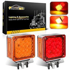 Partsam 2Pcs Square Dual Double Face Fender Stop Turn Signal Tail 52 LED Amber/Red, Truck Trailer Double Face Led Pedestal Light
