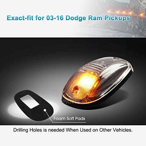 Partsam LED Cab Marker Roof Running Lights 5PCS Clear Lens 9LED Amber Top Lights Compatible with Dodge Ram 1500 2500 3500 4500 5