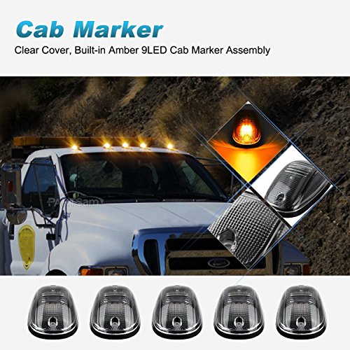 Partsam LED Cab Marker Roof Running Lights 5PCS Clear Lens 9LED Amber Top Lights Compatible with Dodge Ram 1500 2500 3500 4500 5