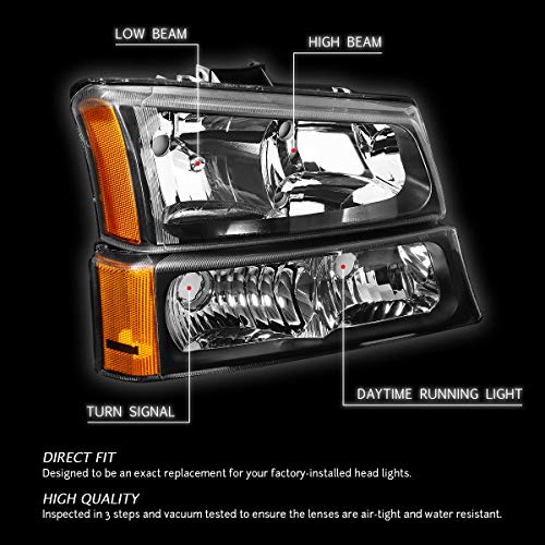 DNA Motoring HL-OH-CS03-4P-BK-AM Black Amber Headlights Compatible with 2003-2006 Silverado Avalanche