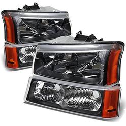 DNA Motoring HL-OH-CS03-4P-BK-AM Black Amber Headlights Compatible with 2003-2006 Silverado Avalanche
