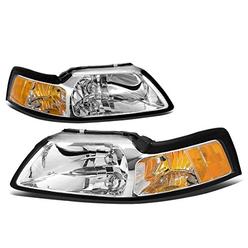 DNA Motoring HL-OH-FM99-CH-AM Chrome Amber Headlights Replacement Compatible with 99-04 Mustang
