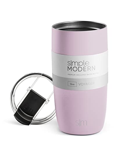 Simple Modern Travel Coffee Mug Insulated Stainless Steel Thermos Cup Voyager with Straw and Clear Flip Lid 16oz (470ml) Tumbler