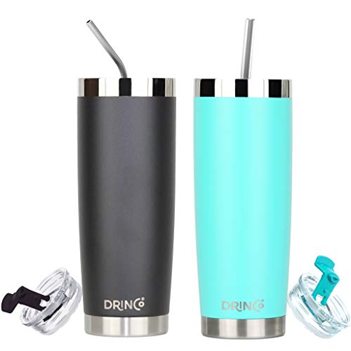 DRINCO - 20 oz Stainless Steel Tumbler | Double Walled Vacuum Insulated Mug With Lid, 2 Straws, For Hot & Cold Drinks (2PK, 2pk 