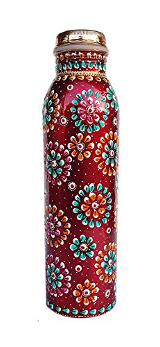 Rastogi Handicrafts Copper Bottle Hand painted Red color capacity -950 ml/33 oz for water storage