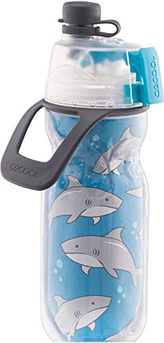 O2COOL Mist N Sip Kids Misting Water Bottle 2-in-1 Mist And Sip Function With No Leak Pull Top Spout 12oz (Sharks)