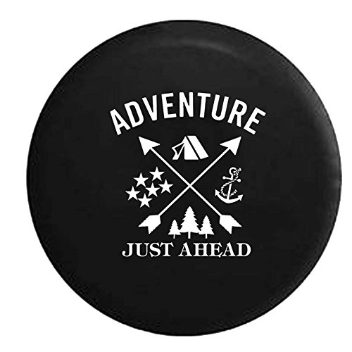 American Unlimited Adventure Just Ahead Camping Woods Anchor Stars Boating Hunting Outdoors Spare Tire Cover Black 32-33 in