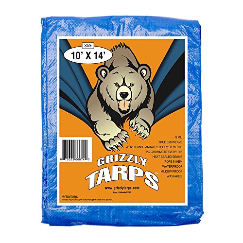 B-Air Grizzly Tarps - Large Multi-Purpose, Waterproof, Tarp Poly Cover - 5 Mil Thick (Blue - 10 x 14 Feet)