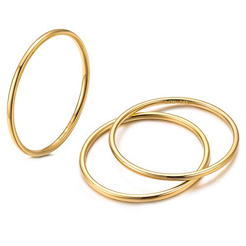 NOKMIT 3PCS 1mm 14K Gold Plated Rings Stacking Rings for Women Girls Stackable Thin Gold Ring Plain Statement Band Comfort Fit S