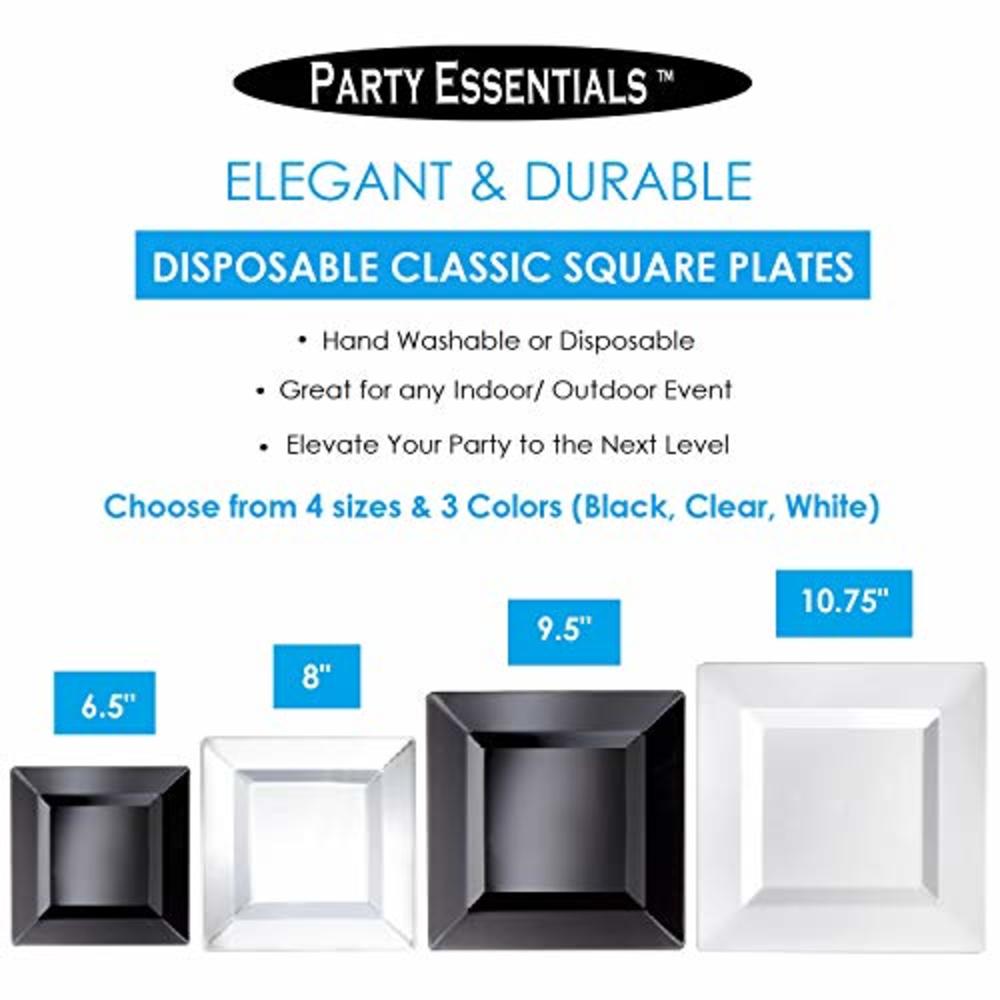 Party Essentials Party Supplies Disposable Classic Square Plastic Plates for Wedding/All Occasions, 6.5", 70-Count, Black