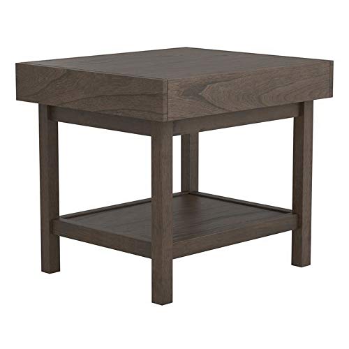 Benjara Rectangular Wooden Top End Table with 1 Hidden Drawer, Gray
