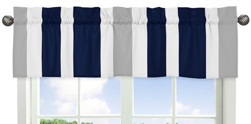 Sweet Jojo Designs Navy Blue, Gray and White Window Treatment Valance for Stripes Bedding Collection