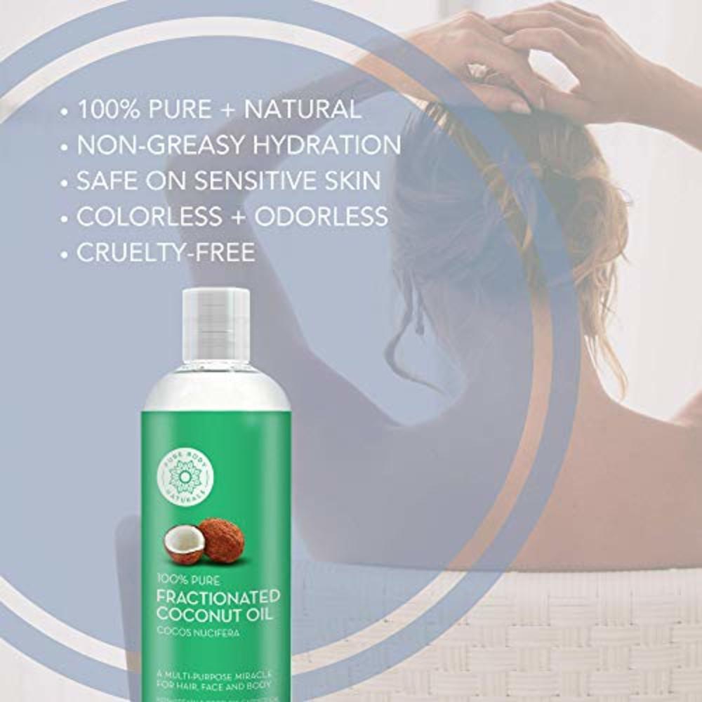Pure Body Naturals Fractionated Coconut Oil for Hair and Skin, 100% Natural and Pure, Liquid Aromatherapy Carrier Oil for Diluting Essential Oils, 