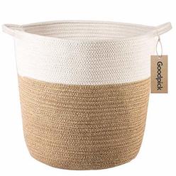 Goodpick Cotton Rope Storage Basket- Jute Basket Woven Planter Basket Rope Laundry Basket with Handles for Toys, Blanket and Pot