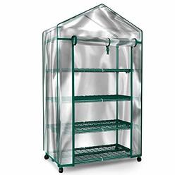 Home-Complete Green House Locking Wheels 4 Shelves w Cover Indoor Outdoor Portable Greenhouse