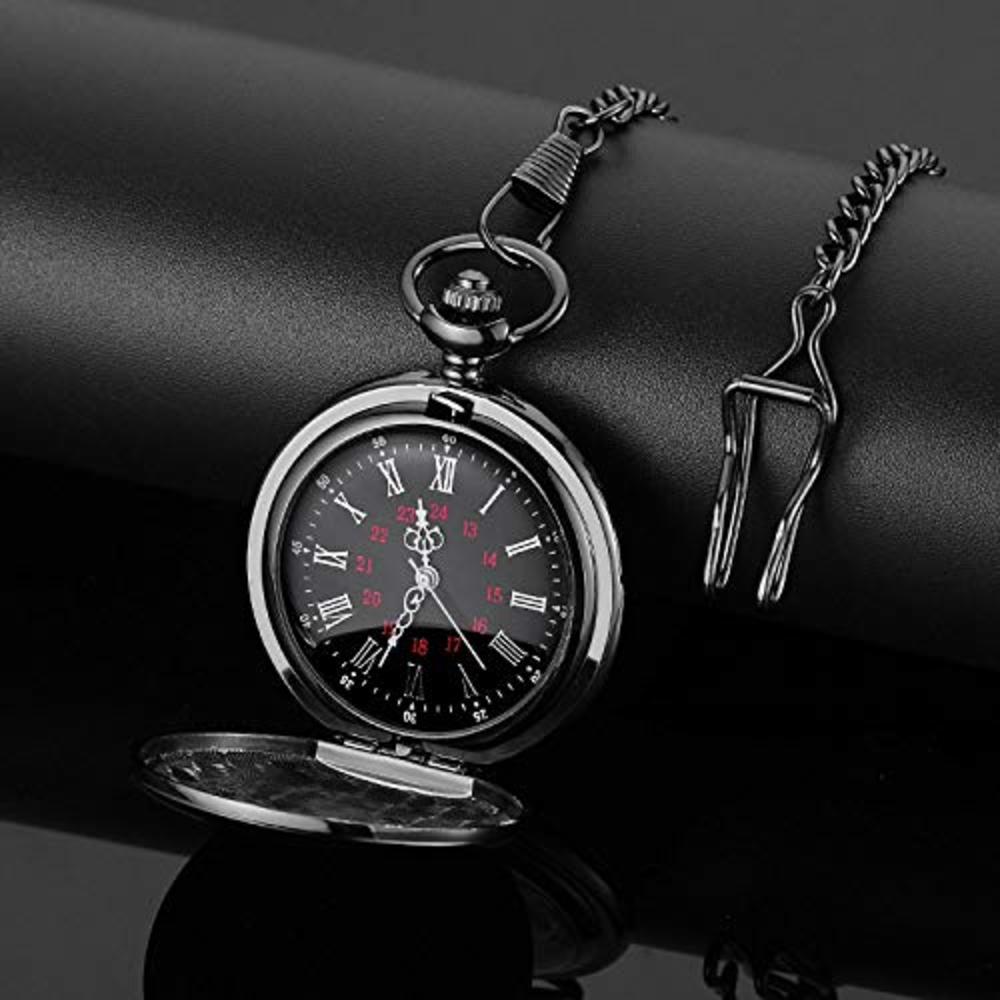 MJSCPHBJK Black Pocket Watch Roman Pattern Steampunk Retro Vintage Quartz Roman Numerals Pocket Watch for Xmas Fathers Day Gift
